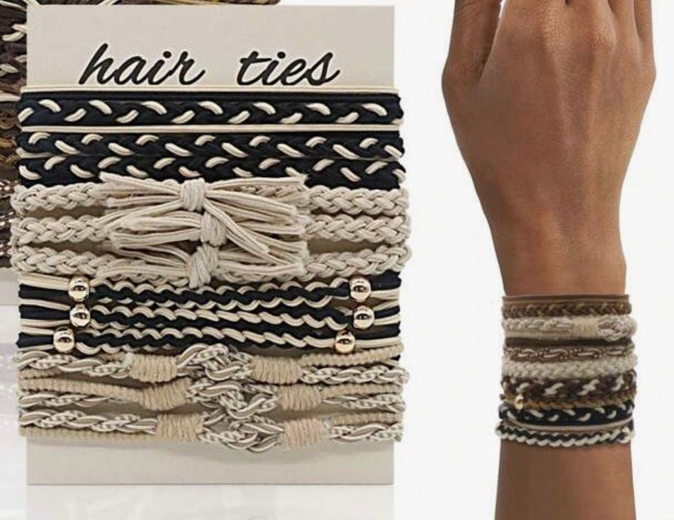 Black tan bow hair tie