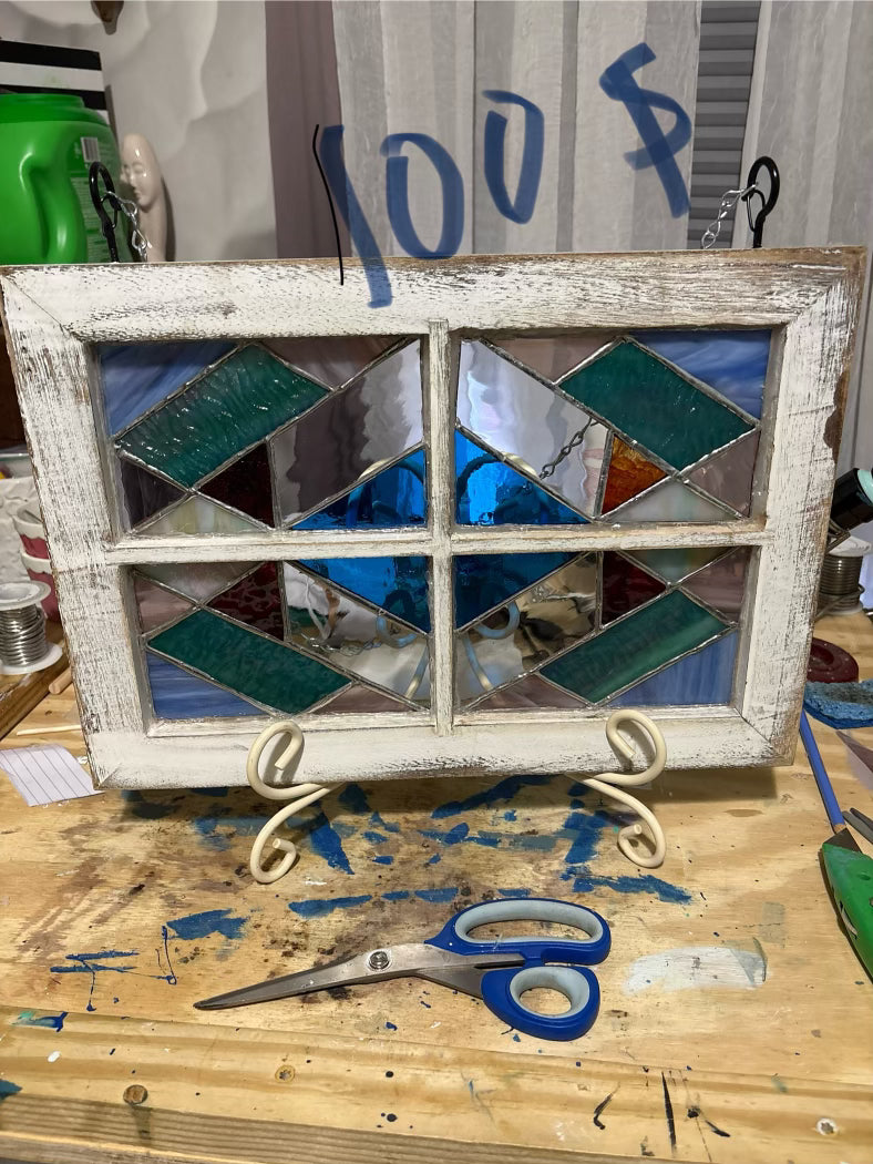 N-Stained Glass Green and Blue Window