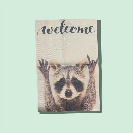 Welcome Raccoon Garden Flag