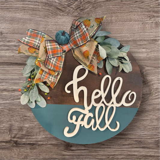 Hello Fall Teal Wreath 14x14