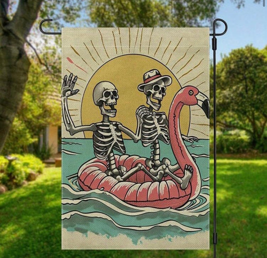 2 Skeletons on Pink Float