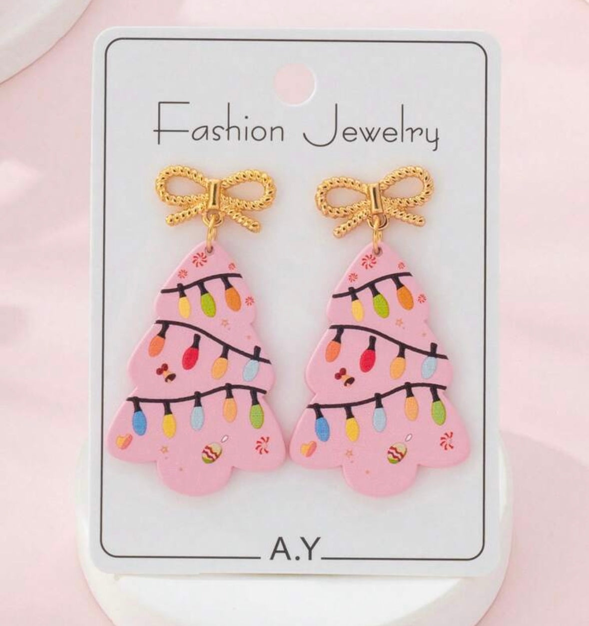 Pink Tree w/Lights Earrings