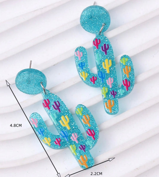 Blue Cactus Earrings