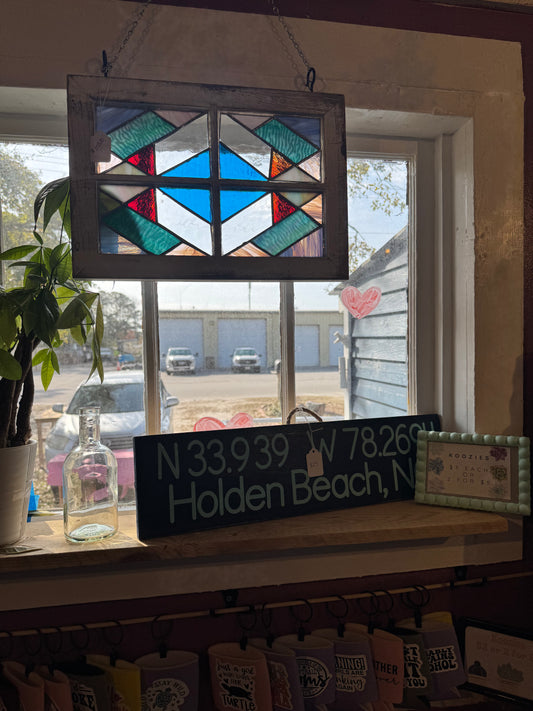 N-Stained Glass Green and Blue Window